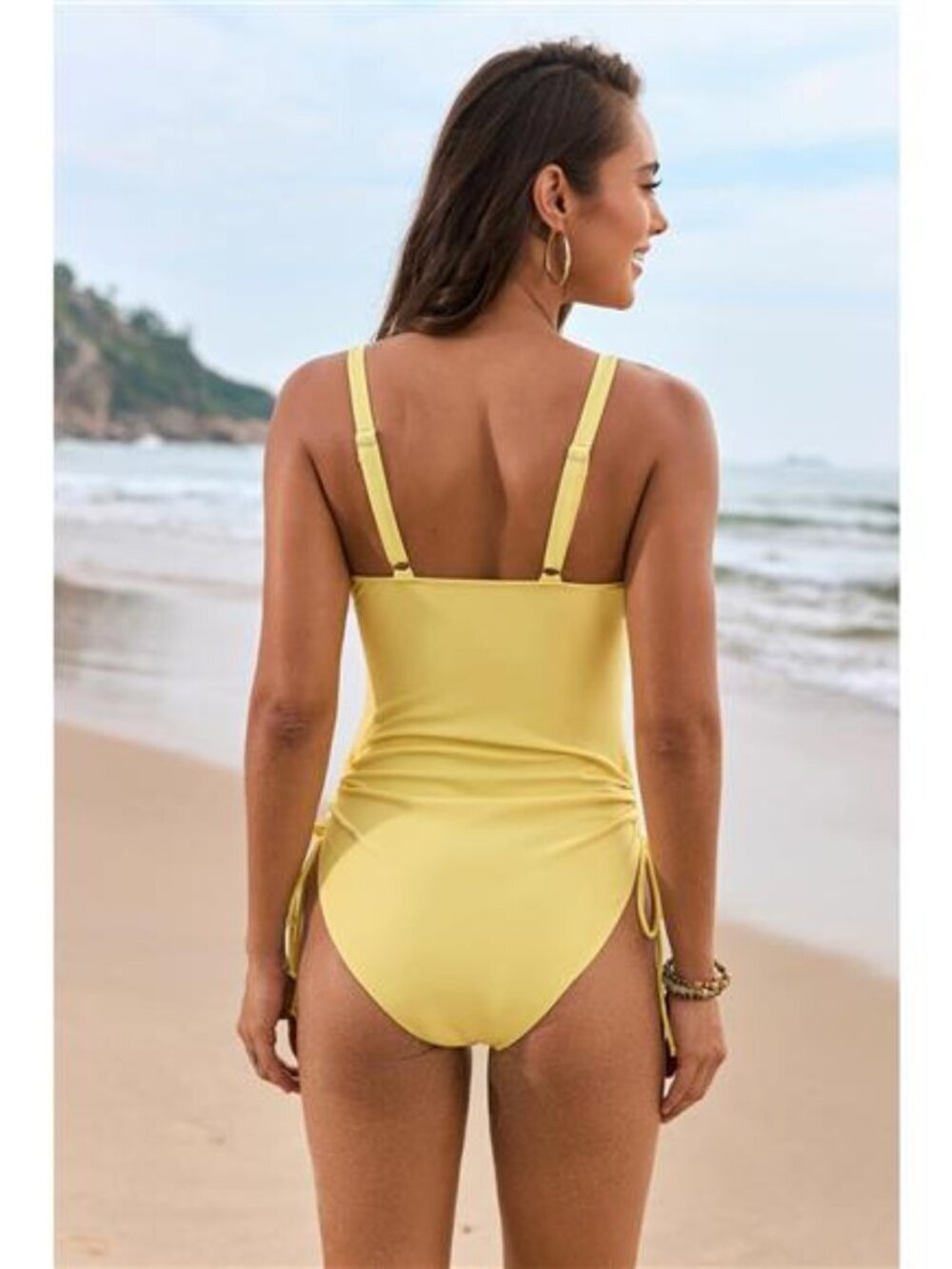Drawstring Ruched V-Neck One-Piece Swimwear - Picture 6 of 15